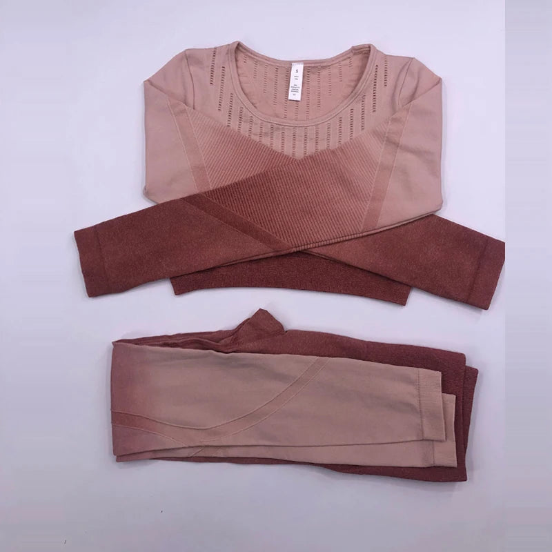 Women Workout Clothes Gym Wear Tracksuits Yoga Jogging Track Outfit Legging Long Sleeves Shirts Suits