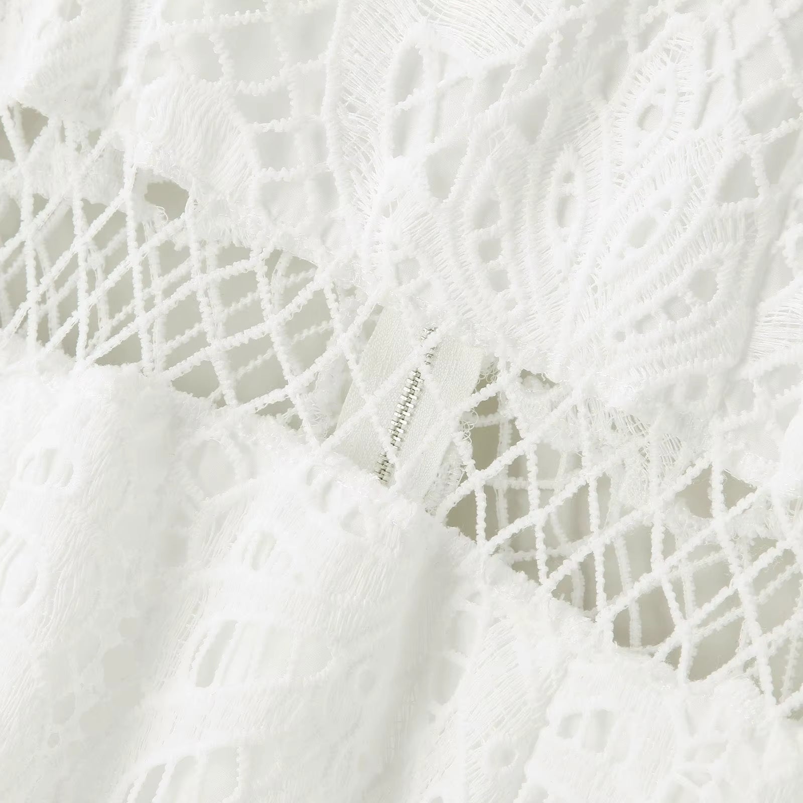  Hollow Long Sleeves Back with Zipper Mesh Dresses