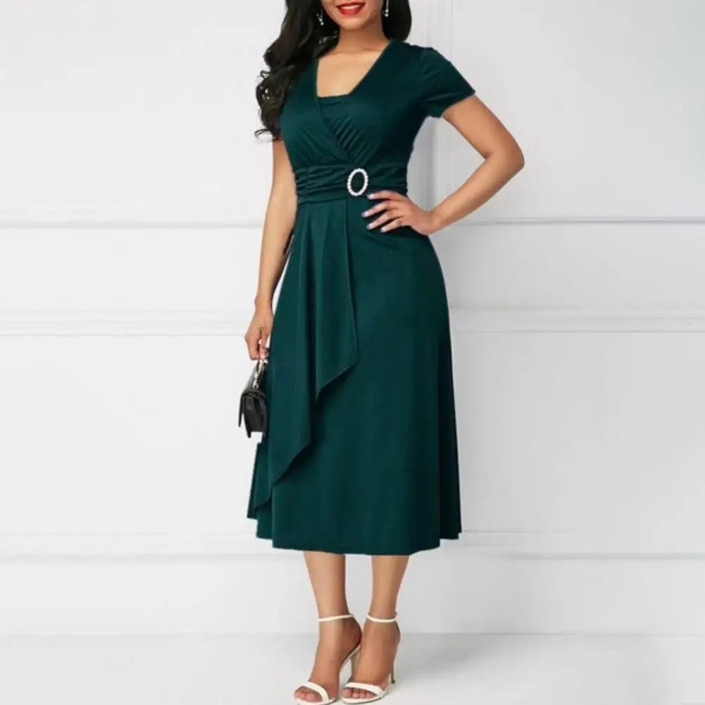 Casual V-Neck  Lace up Waist Dress