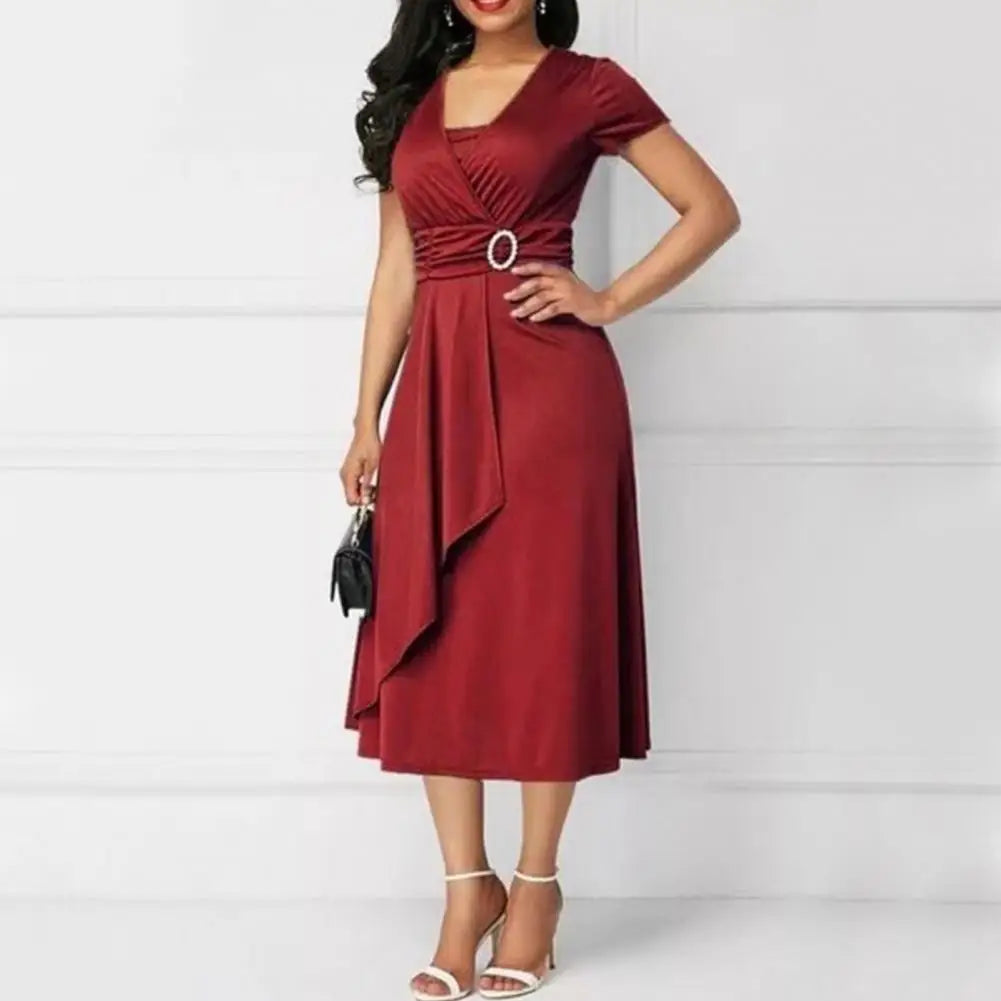 Casual V-Neck  Lace up Waist Dress