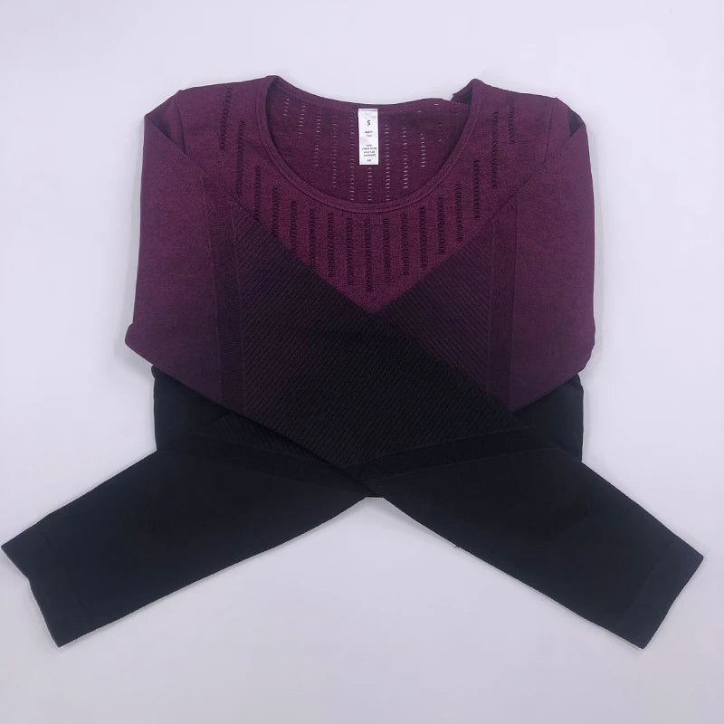 Women Workout Clothes Gym Wear Tracksuits Yoga Jogging Track Outfit Legging Long Sleeves Shirts Suits