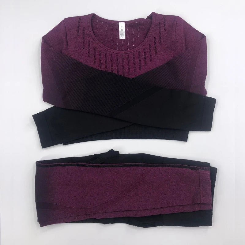 Women Workout Clothes Gym Wear Tracksuits Yoga Jogging Track Outfit Legging Long Sleeves Shirts Suits