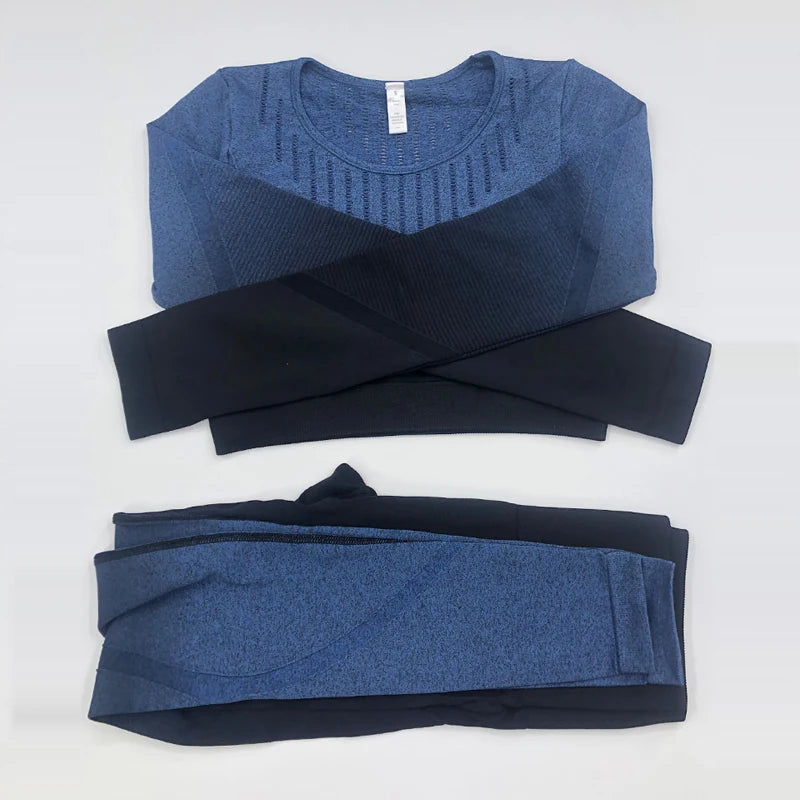 Women Workout Clothes Gym Wear Tracksuits Yoga Jogging Track Outfit Legging Long Sleeves Shirts Suits