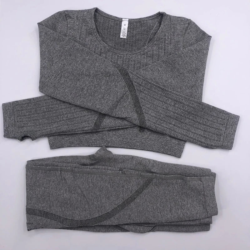 Women Workout Clothes Gym Wear Tracksuits Yoga Jogging Track Outfit Legging Long Sleeves Shirts Suits