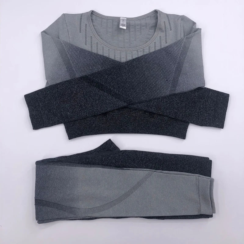 Women Workout Clothes Gym Wear Tracksuits Yoga Jogging Track Outfit Legging Long Sleeves Shirts Suits